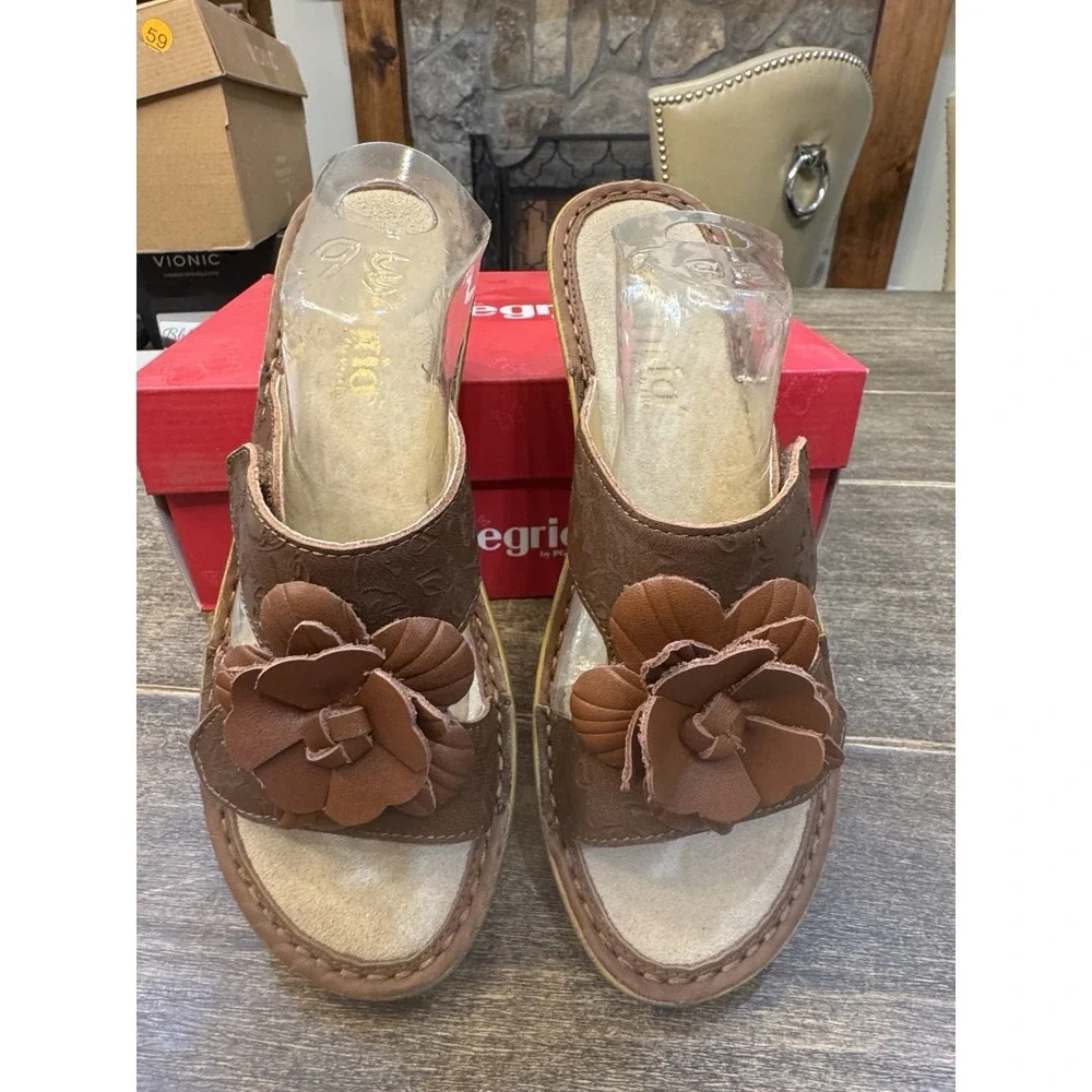 New Alegria Lana Leather Wedge Sandals Flower Brown EU 36 US‎ 6-6.5